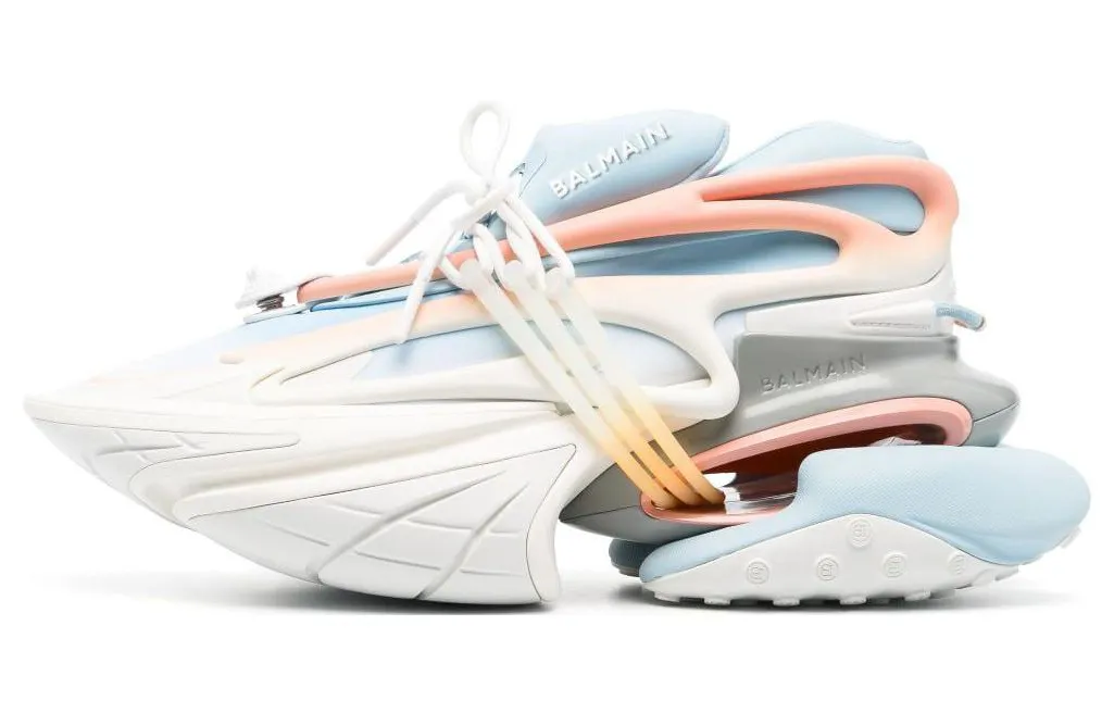 BALMAIN Leather Low top Sports Lifestyle Casual Shoes Men's White Blue Pink