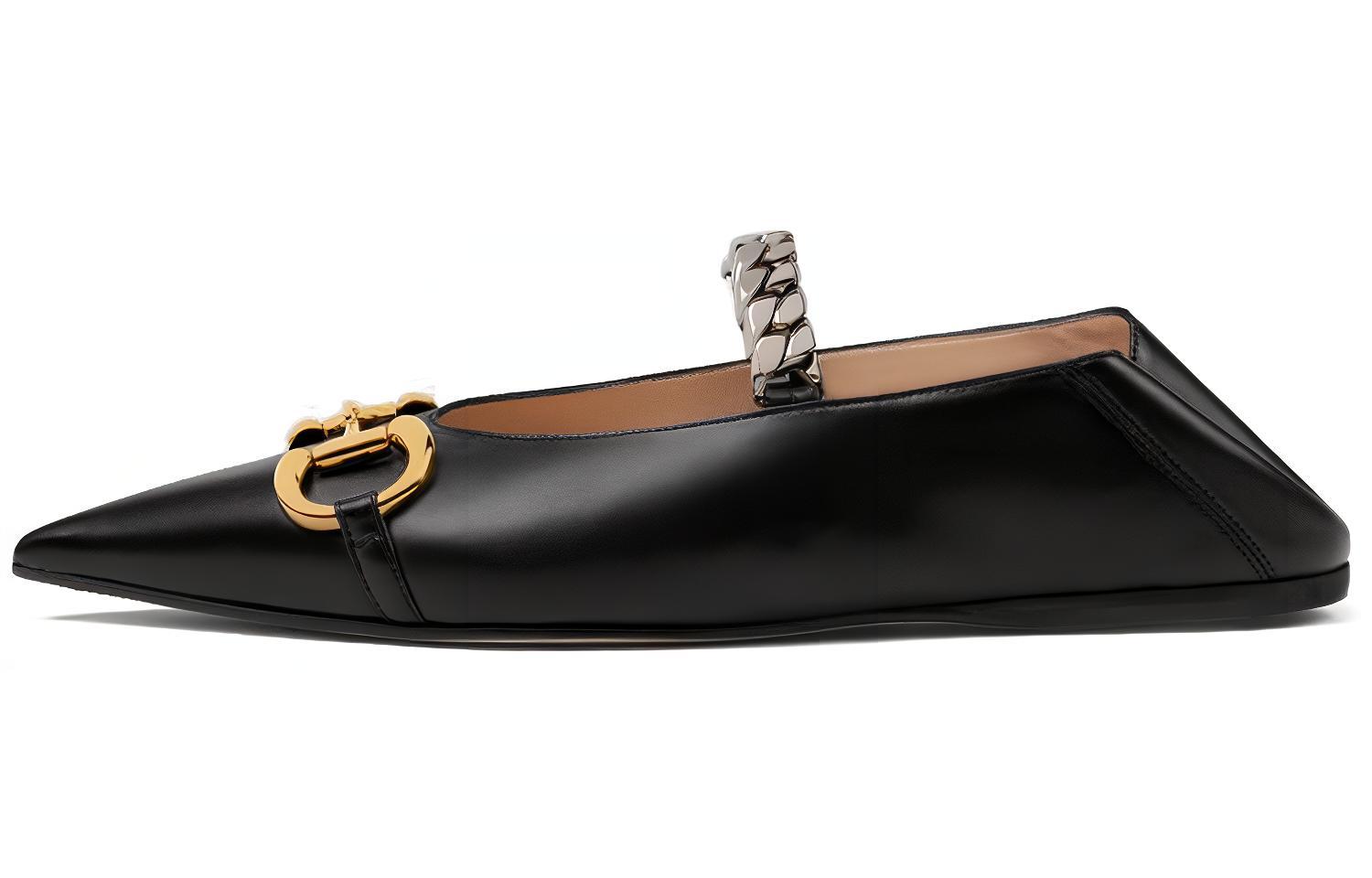 GUCCI Gucci Horsebit Leather Horsebit Flat Ballet Casual Shoes Women's Black
