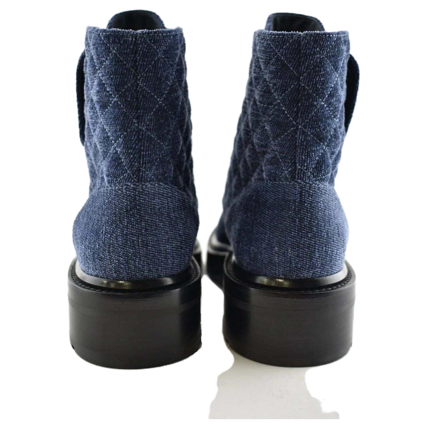 CHANEL Ankle Boots Women's Blue Black