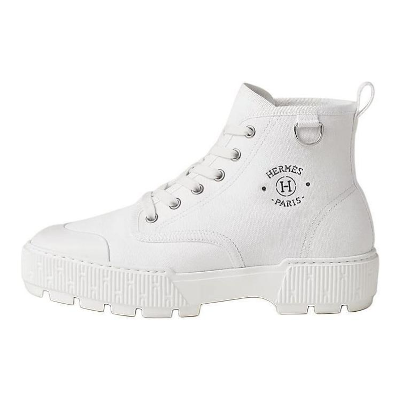 HERMES Itineraire Canvas Ankle Boots 3.7cm Women's White