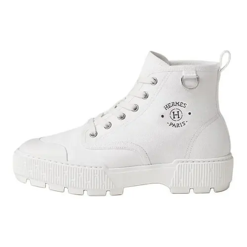 HERMES Itineraire Canvas Ankle Boots 3.7cm Women's White