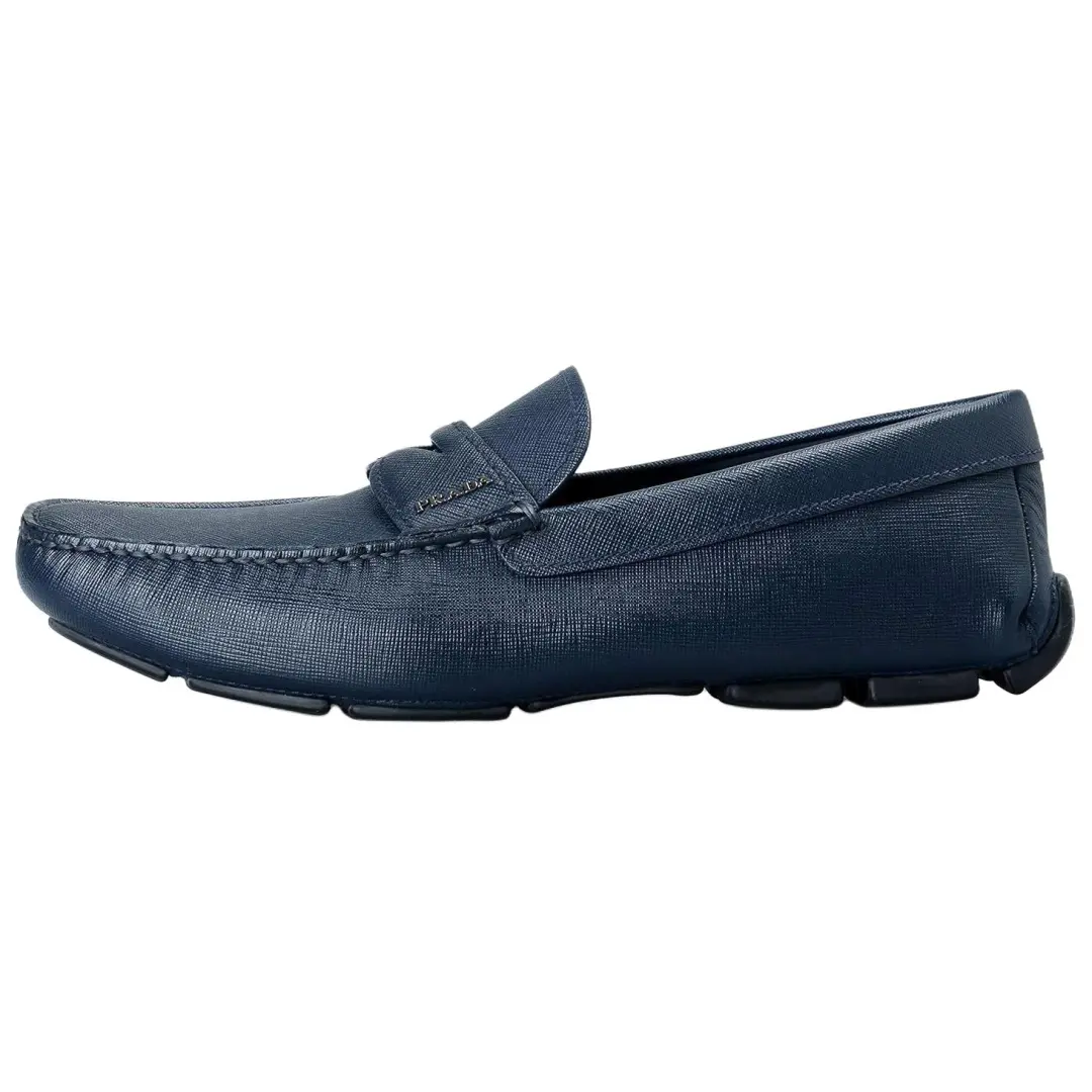 PRADA Saffiano Leather Casual Shoes Men's Blue