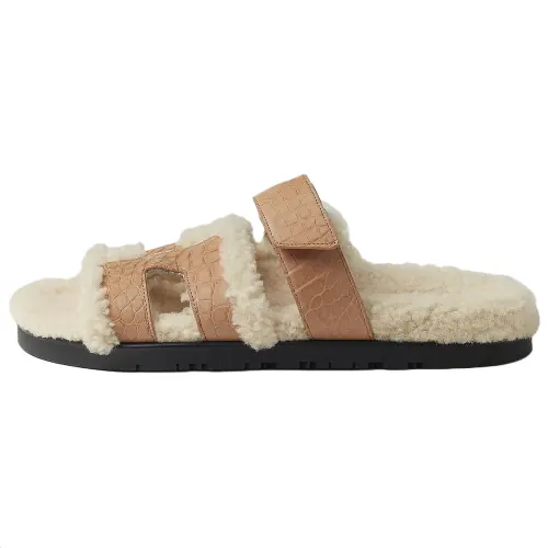 HERMES Chypre Slide Slippers Women's Beige