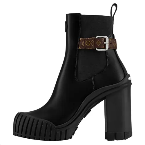 LOUIS VUITTON Ruby Calfskin Short Chelsea Boots 8cm Women's Black