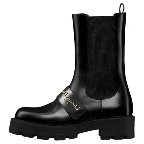 DIOR D Quest Cow Leather Short Chelsea Boots Women's Black