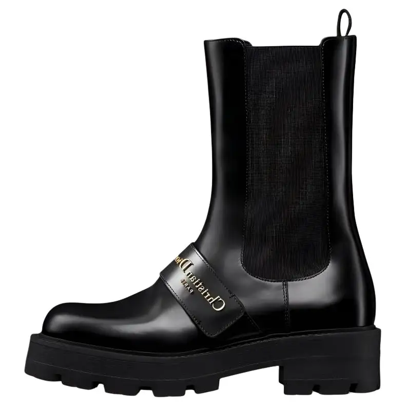DIOR D Quest Cow Leather Short Chelsea Boots Women's Black
