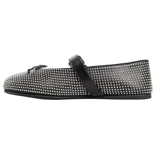 MIU MIU Leather Flat Mary Jane Shoes Women's Black