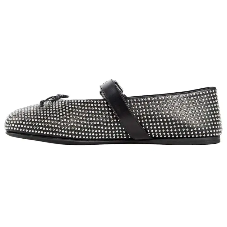 MIU MIU Leather Flat Mary Jane Shoes Women's Black