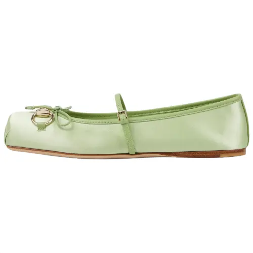 GUCCI Horsebit Leather Flat Mary Jane Shoes Women's Light Green
