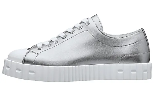 HERMES Cross Neo Vintage Calfskin Low top Stylish Skateboarding Shoes Women's Silver