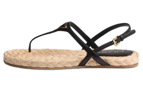 PRADA Leather One Strap Sandals Women's Black