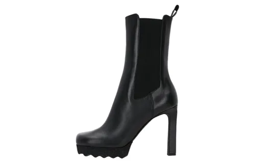 OFF WHITE Round Toe High Heel Boots Women's