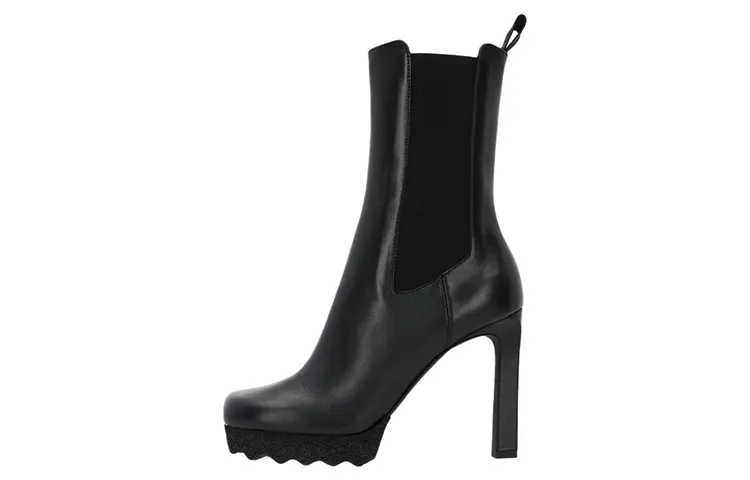 OFF WHITE Round Toe High Heel Boots Women's