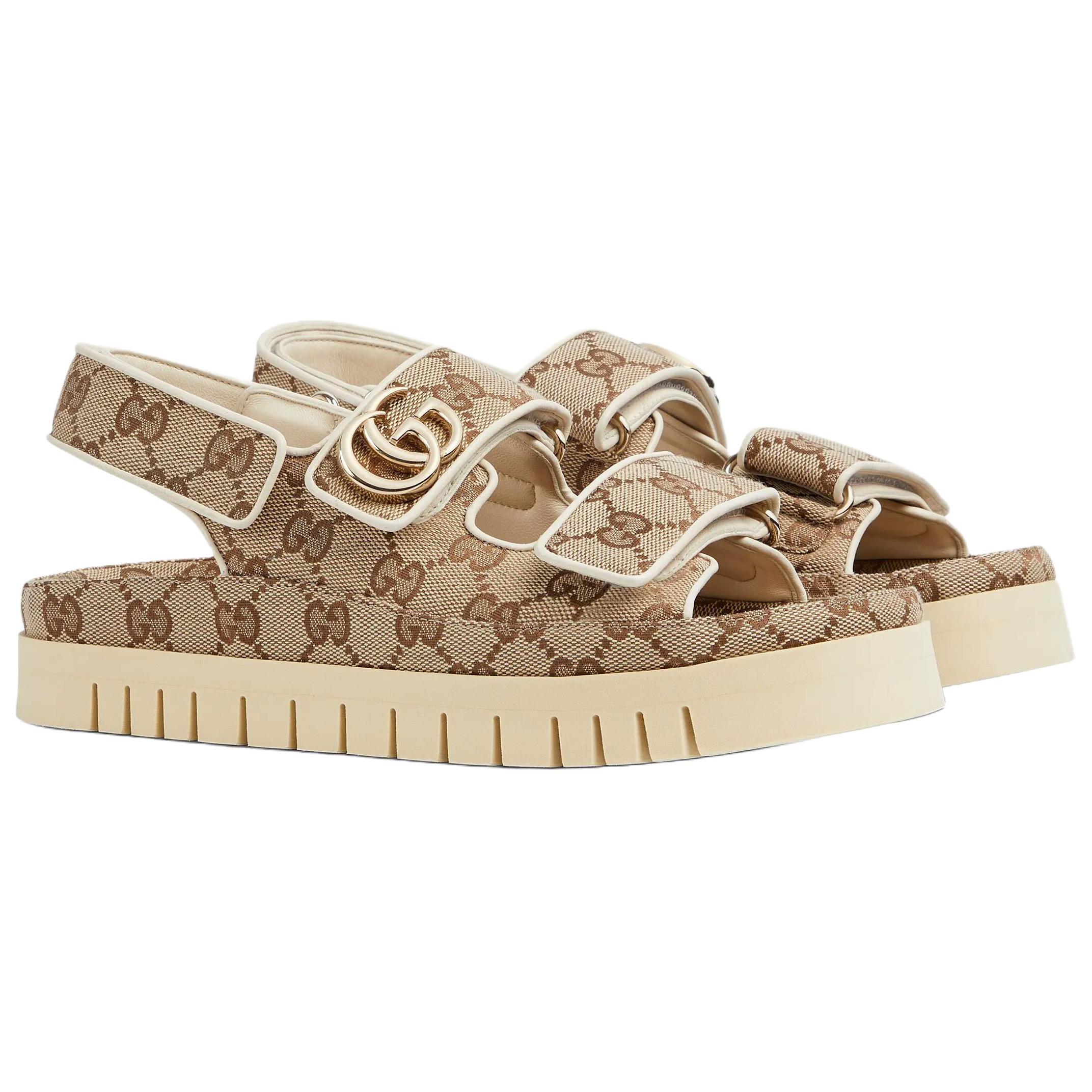 GUCCI Double G One Strap Sandals Women's Dark Brown