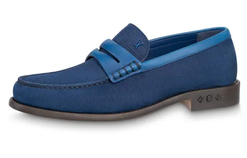 LOUIS VUITTON Cow Leather Casual Shoes Men's Blue