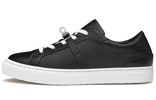 HERMES Day Cow Leather Flat Low top Stylish Skateboarding Shoes Women's Black