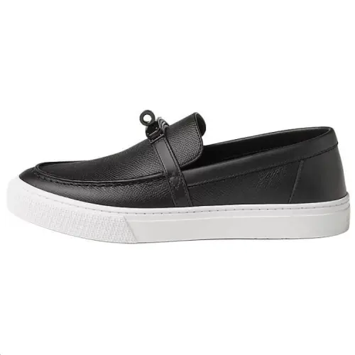 HERMES Game Calfskin Loafers Women's Black