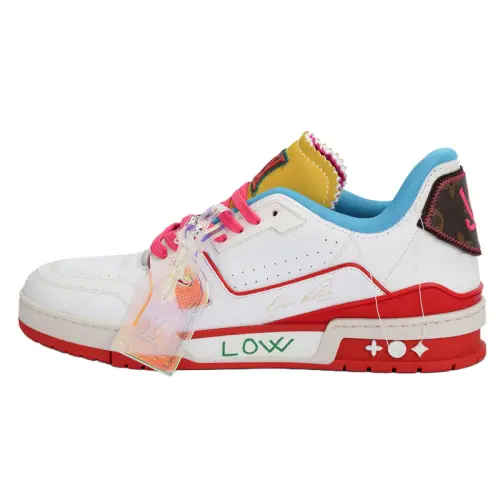 LOUIS VUITTON Trainer Upcycling Low top Stylish Skateboarding Shoes Men's White Red Tokyo Limited Edition