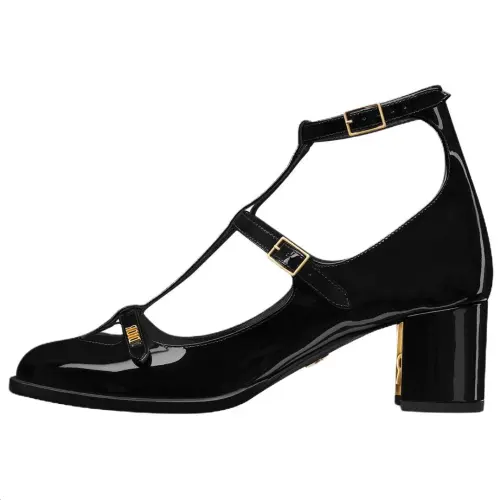 DIOR Aime Dior Patent Leather Chunky Heel Mary Jane Shoes 5.5cm Women's Black