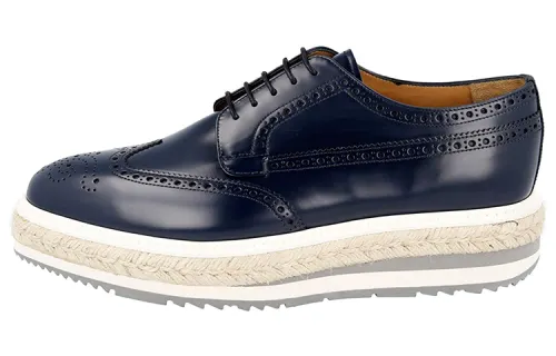 PRADA Leather Platform Shoes Men's Dark Blue