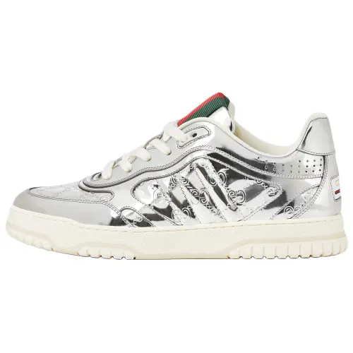 GUCCI Re Web Leather Low top Skateboard Shoes Men's Silver