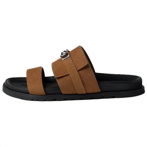 HERMES Slide Slippers Men's Smoke Brown