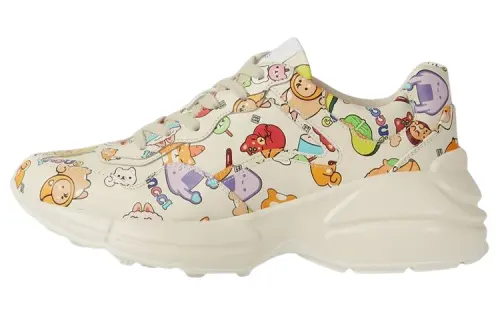 GUCCI Rhyton Leather Low top Sports Casual Shoes Women's Ecru