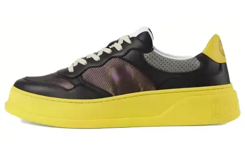 GUCCI Chunky B GG Leather Low top Stylish Skateboarding Shoes Men's Black Yellow
