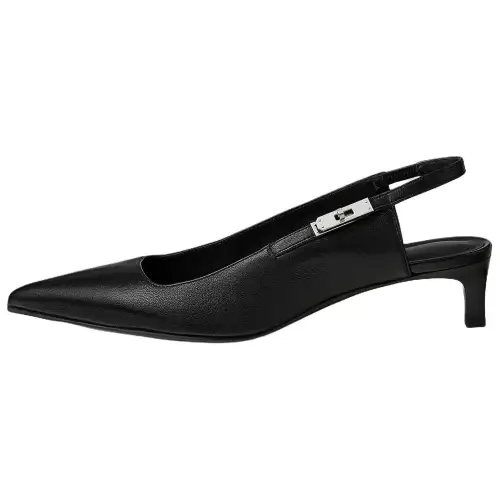 HERMES Lover Leather Slim Heel High Heels 4cm Women's Black