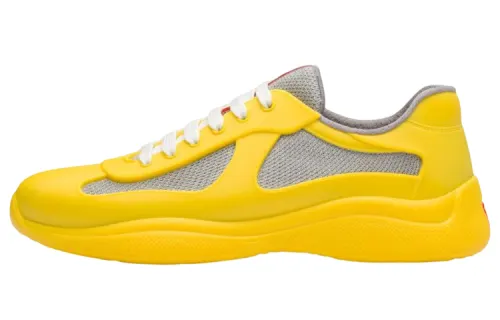 PRADA America's Cup Textile, Rubber Low top Casual Shoes Unisex Yellow