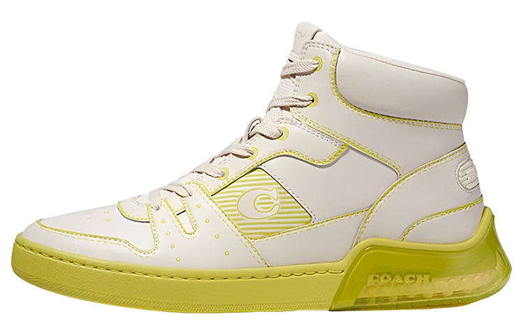 COACH CitySole Leather High top Stylish Skateboarding Shoes Men's Beige Yellow