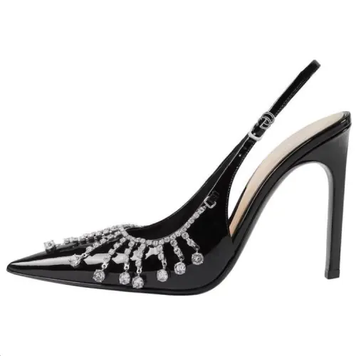 GUCCI Patent Leather Slim Heel High Heels 10.4cm Women's Black
