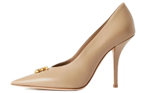 Burberry Leather Slim Heel High Heels 10cm Women's Beige