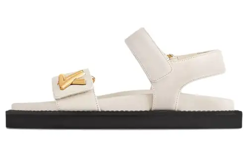 LOUIS VUITTON Sunset Cow Leather One Strap Sandals Women's Beige