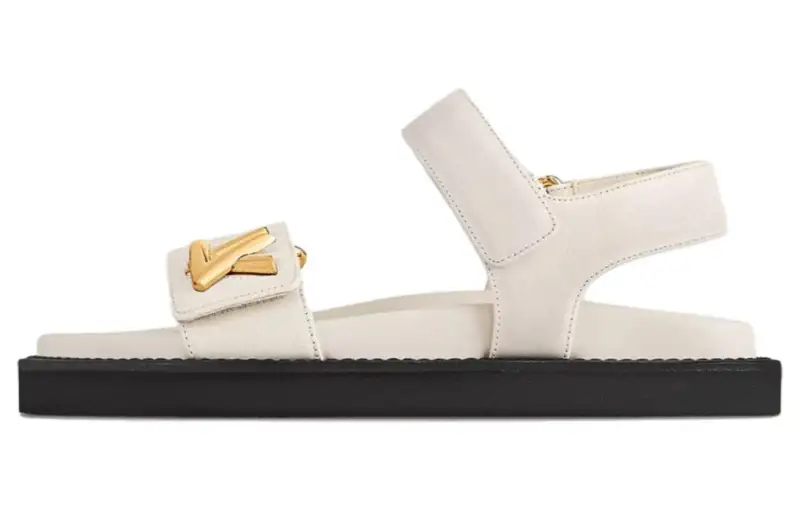LOUIS VUITTON Sunset Cow Leather One Strap Sandals Women's Beige