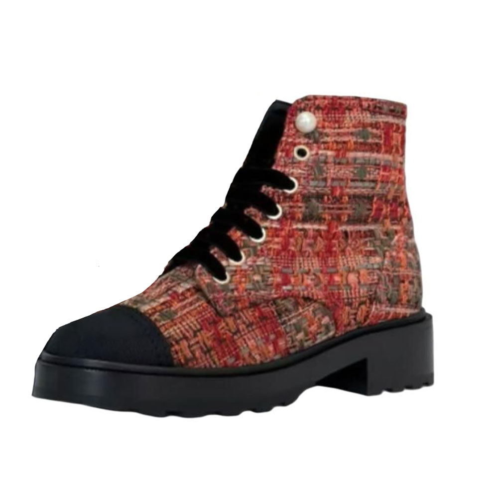 CHANEL 23A Leather, Textile Ankle Boots Women's Red