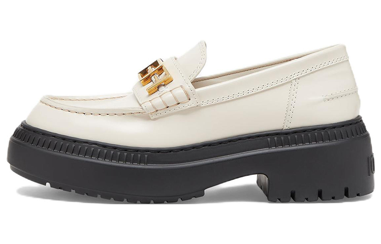 FENDI Fendigraphy Leather Slip on Platform Shoes Women's White
