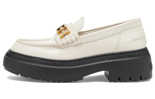 FENDI Fendigraphy Leather Slip on Platform Shoes Women's White