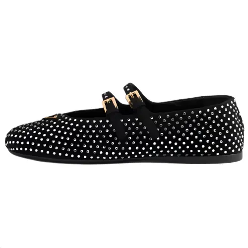 PRADA Sheepskin Flat Casual Shoes 0.5cm Women's Black