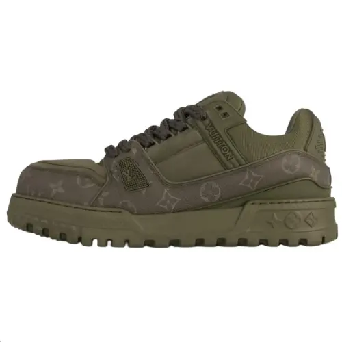 LOUIS VUITTON Trainer Maxi Cow Leather Low top Skateboard Shoes Men's Army Green
