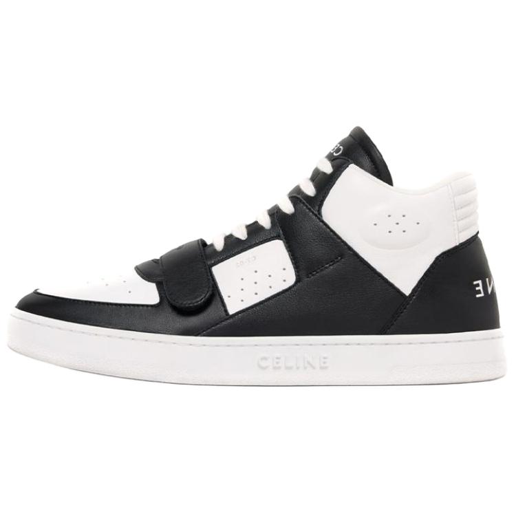 CELINE Celine CT-02 cowhide leather distressed mid-top casual mid-top fashion sneakers men's black and white