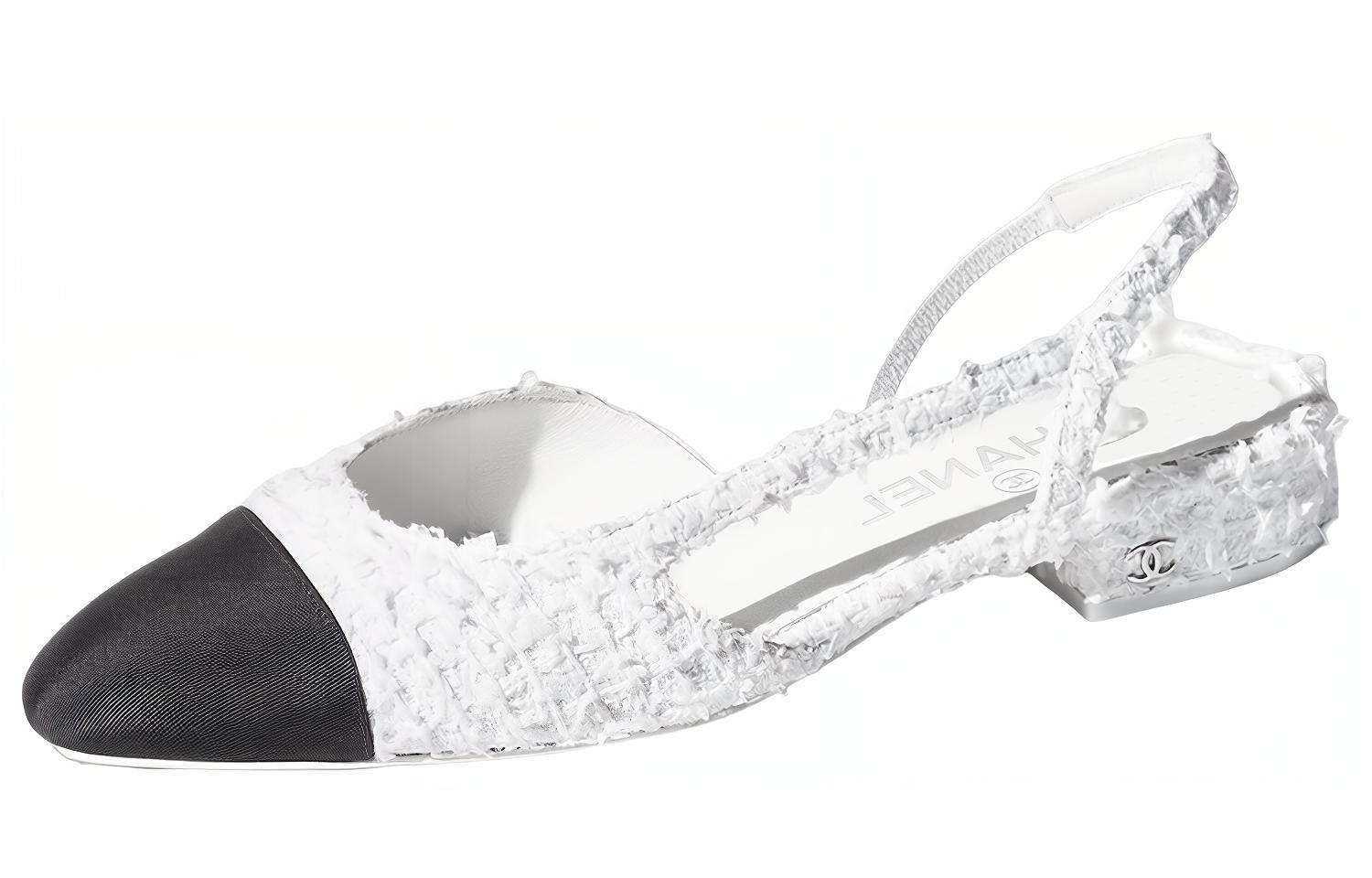 CHANEL Cotton Fabric Casual Shoes Women's White