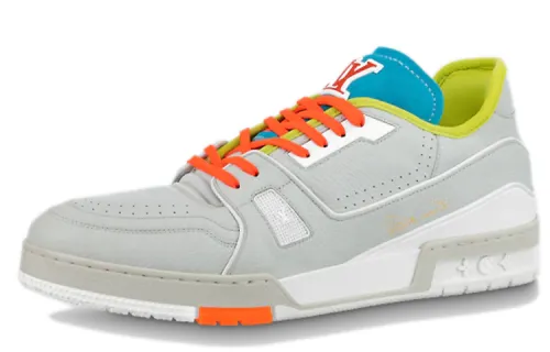 LOUIS VUITTON Trainer Upcycled Cow Leather Low top Stylish Skateboarding Shoes Men's Gray Orange