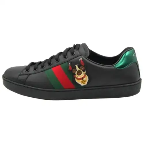 GUCCI ACE Leather Stylish Skateboarding Shoes Men's Black