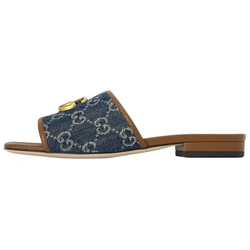 GUCCI Denim Gg Jacquard Slide Sandals Blue Women's