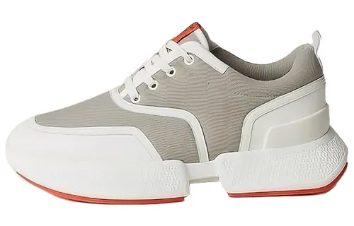 HERMES Giga Leather Low top Casual Shoes Men's Gray White