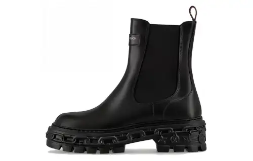 LOUIS VUITTON Record LV RECORD Leather Short Chelsea Boots Women's Black
