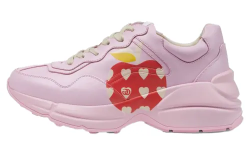 GUCCI Rhyton Heart Apple Pattern Low top Casual Shoes Women's Pink