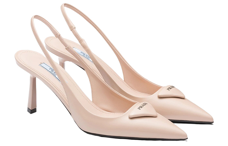 PRADA Patched Logo Brushed Leather Slingback Heels 'Pink' Women's
