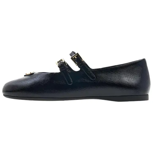 PRADA Leather Flat Casual Shoes Women's Black